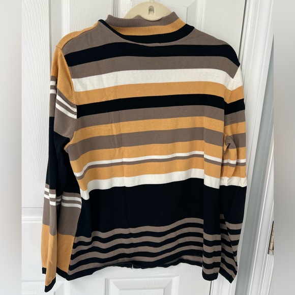 Christopher & Banks cotton zip cardigan stripes yellow gold black XL - Picture 3 of 4